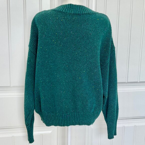 Abound Nordstrom Chunky Knit Color Fleck Emerald Green V-Neck Ribbed Hem Sweater - Picture 6 of 10